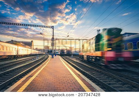 Amazing Industrial View With Old Locomotive In Motion