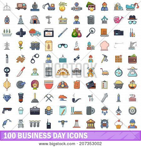 100 business day icons set in cartoon style for any design vector illustration