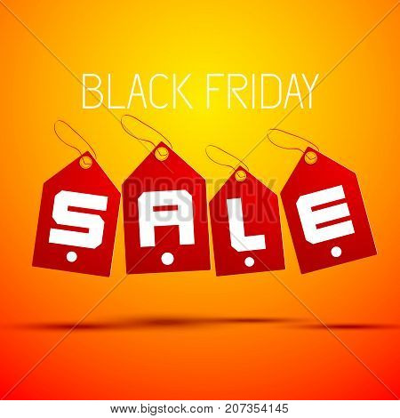 Red isolared black friday tag set combined in word sale with shadows on orange background vector illustration