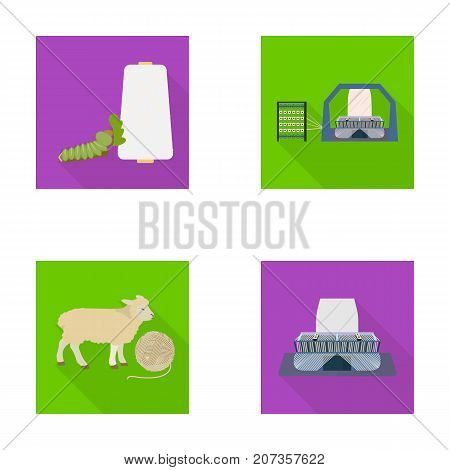 Cotton, coil, thread, pest, and other  icon in flat style. Textiles, industry, gear icons in set collection
