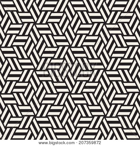 Cubic Grid Tiling Endless Stylish Texture. Abstract Geometric Background Design. Vector Seamless Rhombus Shapes Black and White Pattern.