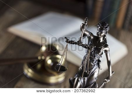 Legal system. Law and justice concept.Statue of justice and books.