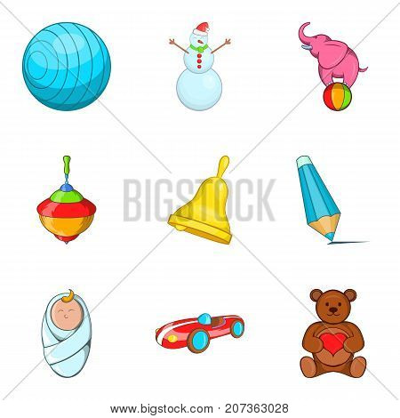Varied childhood icons set. Cartoon set of 9 varied childhood vector icons for web isolated on white background