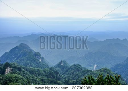 The Wudang MountainsHubei China. Many Taoist monasteries to be found thereIt's world heritate and famous in one of China. good weather sometime it a lot of the fog. It's specially name.