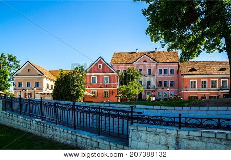 Belarus - July 01 2017 the Old Town of the Trinity (Troitskoye suburb) in Minsk editorial