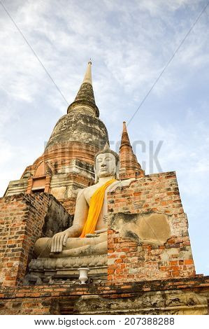 old buddha statue in Ayutthaya temple at Thailand