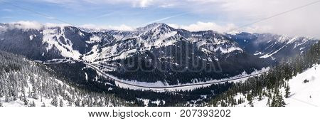 Panormaic aerial view of Popular winter recreaction destination in the Pacific Northwest