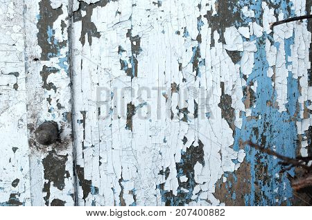 Old Wooden Painted Light Blue Rustic Background, Paint Peeling