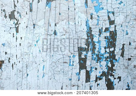 Old Wooden Painted Light Blue Rustic Background, Paint Peeling