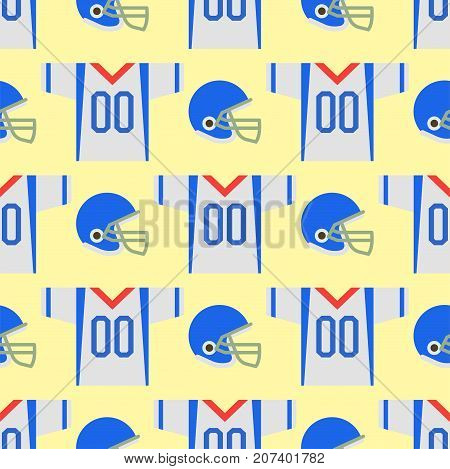 American football player uniform sport game seamless pattern vector cartoon style quarterback jumping success usa athlete. Professional competition floodlit challenge culture fitness.
