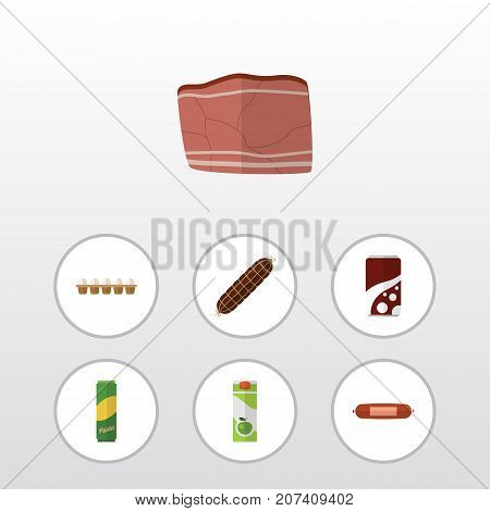 Flat Icon Food Set Of Packet Beverage, Kielbasa, Spaghetti And Other Vector Objects