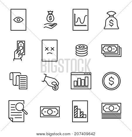 Simple collection of accounting related line icons. Thin line vector set of signs for infographic, logo, app development and website design. Premium symbols isolated on a white background.