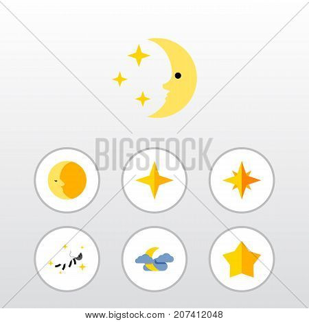 Flat Icon Bedtime Set Of Asterisk, Star, Starlet And Other Vector Objects