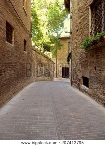 View of buildings in the old city. Urbania was famous during the Renaissance as a country seat of the Dukes of Urbino.