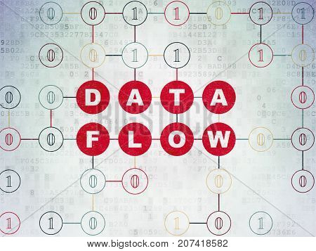 Information concept: Painted red text Data Flow on Digital Data Paper background with Binary Code