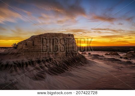 Sunset over the famous Walls of China in Mungo National Park, New South Wales, Australia