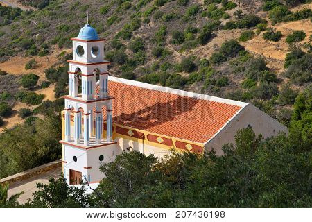Greek church with belfry in Crete island Greece