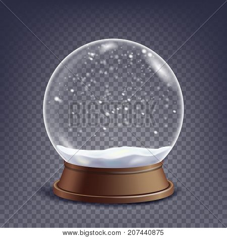 3d Classic Snow Globe Vector.Glass Sphere With Glares And Gighlights. Isolated On Transparent Background Illustration