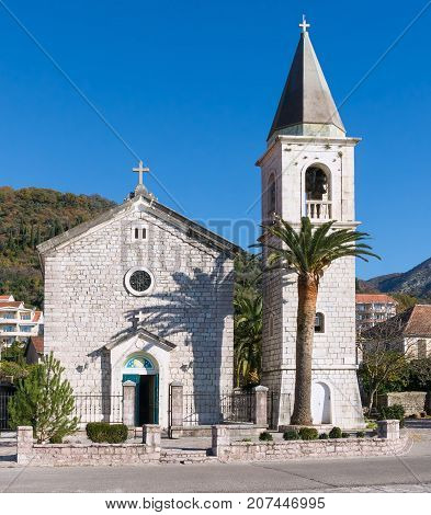 Church of Saint Roch in Donja Lastva village ( Tivat, Montenegro) on a sunny winter day