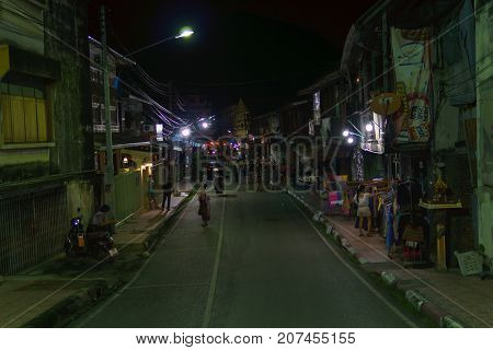LampangThailand - August 27 2017. kad kong ta walking street at night.