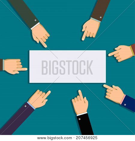 Human Hands Point The Finger The Direction To The Center. Stock Vector Cartoon Illustration.