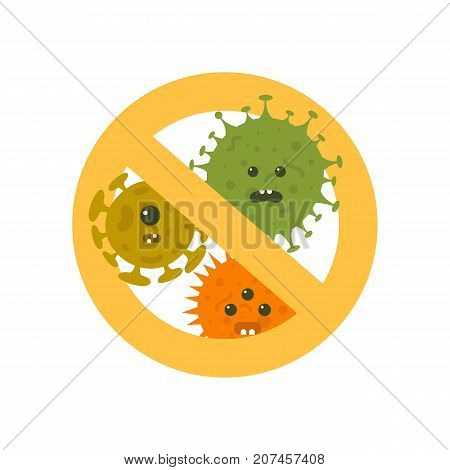 Stop microbes cartoon vector illustration. Anti bacteria symbol and protection infection