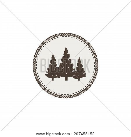 Trees icon, patch and sticker. Vintage hand drawn outdoor adventure design. Camping symbol. Stock vector isolated on white background.