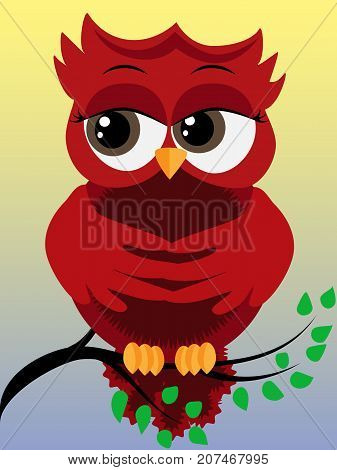 Cute Beautiful Red Owl On A Branch In Spring