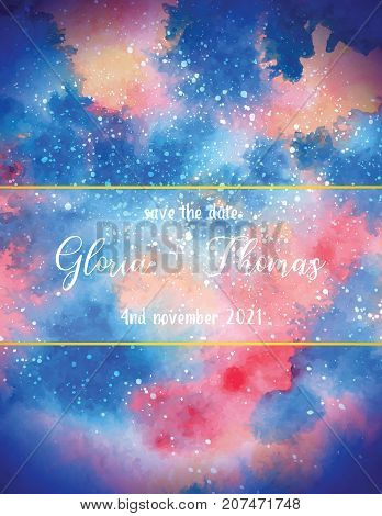 Greeting card for wedding day with space watercolor background. Art of watercolor stains of paint on watercolor paper. Grunge abstract vector background