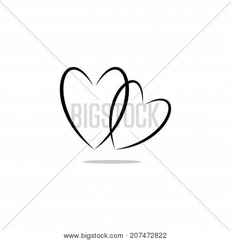 Heart two black sign. Icon on white background. Romantic symbol linked join love passion and wedding. Template for t shirt card poster. Design flat element of valentine day. Vector illustration