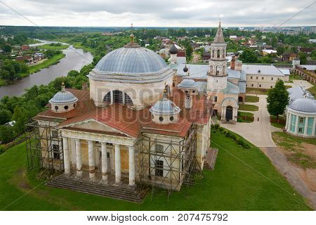 Torzhoksky Borisoglebsky Cathedral. View from the bell tower of Boris and Gleb monastery. Torzhok, Russia