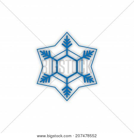 Blue snowflake sign. Snowflake icon. Snow flake sign. Symbol of winter decoration and Christmas holiday season. Template for card poster. Isolated design graphic element. Flat vector illustration