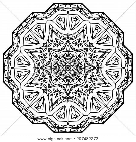 Flower Mandala. Vintage decorative elements. Oriental pattern, vector illustration. Coloring book page. Islam, Arabic, Indian, moroccan spain turkish mystic ottoman motifs