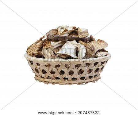 Dry Mushrooms isolated on white background. Selective focus.