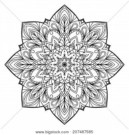 Flower Mandala. Vintage decorative elements. Oriental pattern, vector illustration. Coloring book page. Islam, Arabic, Indian, moroccan spain turkish mystic ottoman motifs
