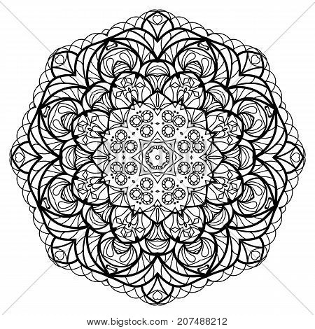 Flower Mandala. Vintage decorative elements. Oriental pattern, vector illustration. Coloring book page. Islam, Arabic, Indian, moroccan spain turkish mystic ottoman motifs