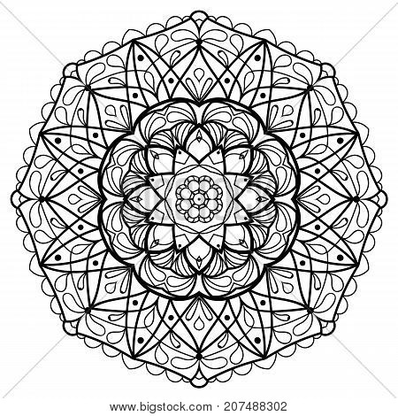 Flower Mandala. Vintage decorative elements. Oriental pattern, vector illustration. Coloring book page. Islam, Arabic, Indian, moroccan spain turkish mystic ottoman motifs