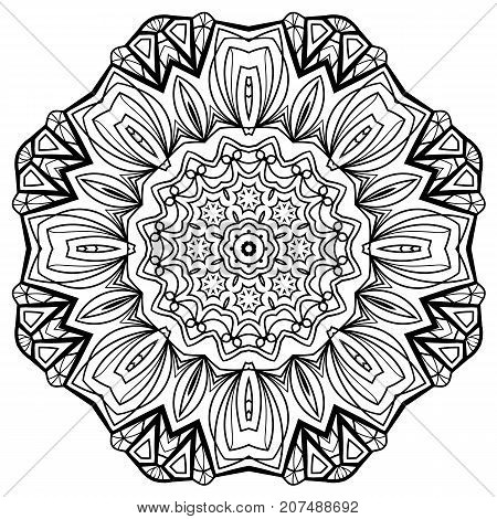 Flower Mandala. Vintage decorative elements. Oriental pattern, vector illustration. Coloring book page. Islam, Arabic, Indian, moroccan spain turkish mystic ottoman motifs