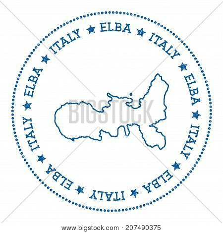 Elba Map Sticker. Hipster And Retro Style Badge. Minimalistic Insignia With Round Dots Border. Islan