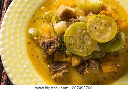 Brazilian Meal. Dried Meat With Maxixe. Maxixada