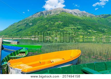 A Large Pacifying Mountain Lake In A Picturesque Valley.