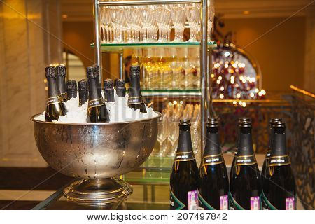 MOSCOW, RUSSIA - SEP 26, 2017: Champagne Abrau Durso at the Banquet