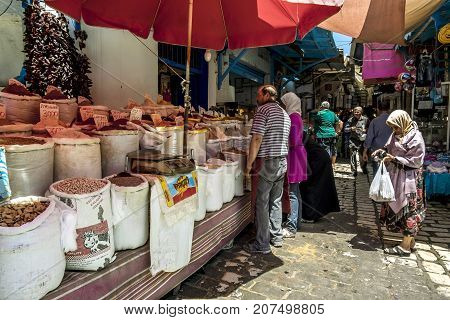 Sousse.Tunisia.24 may 2017.The inhabitants of Sousse on the market of the Medina old town