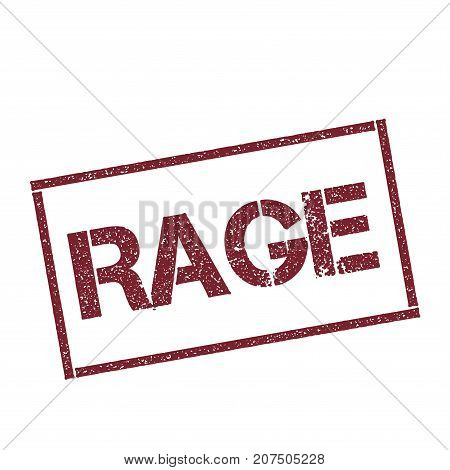 Rage Rectangular Stamp. Textured Red Seal With Text Isolated On White Background, Vector Illustratio