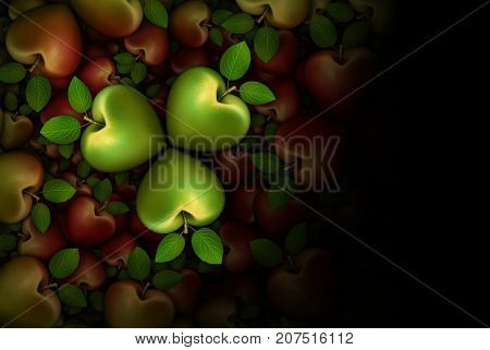 Green And Red Apple Clovers 3D