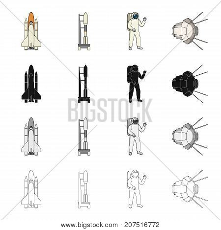 Sputnik, universe, planet, and other  icon in cartoon style.Galaxy, satellite, cosmodrome icons in set collection