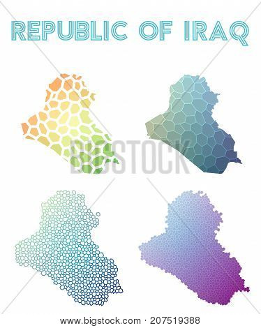 Republic Of Iraq Polygonal Map. Mosaic Style Maps Collection. Bright Abstract Tessellation, Geometri