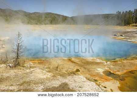 Biscuit Basin pool next a few mile north from Old Faithful at Yellowstone National Park