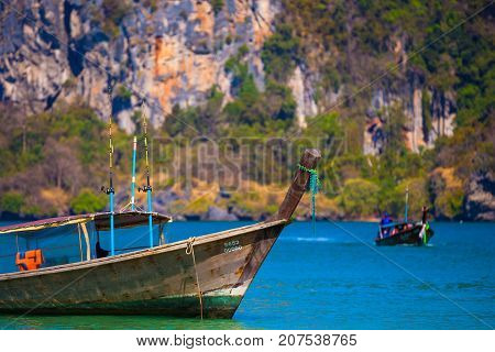 Transport boat in the bay. Krabi, Thailand.