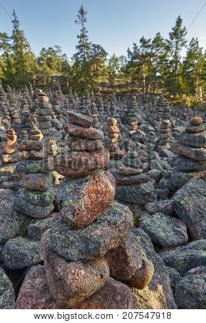 Rock formations in the finnish forest. Geta. Aland islands. Vertical